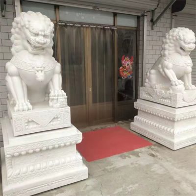 公司门口大型石雕汉白玉狮子雕塑 狮子雕塑石雕作用绿松石玉雕