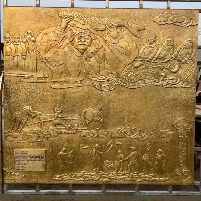 冰湖腾鱼，渔文化主题浮雕，铜雕壁画 铜浮雕雕塑浮雕麒麟好不体育