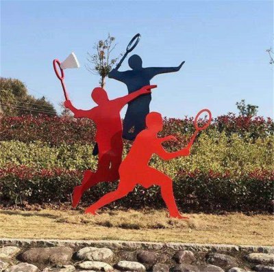 公园草地摆放不锈钢剪影打羽毛球运动人 打羽毛球雕塑公园场地不锈钢图片