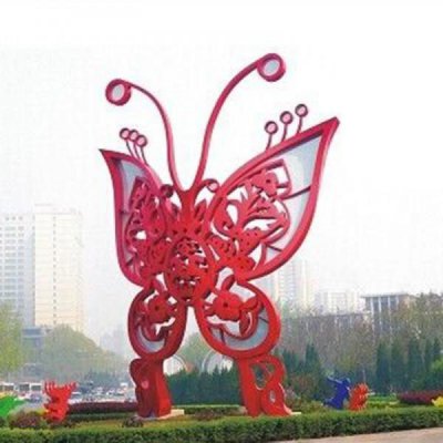 城市园林不锈钢金属镂空创意蝴蝶景观装饰摆件 蝴蝶雕塑艺术笔画美女剧院