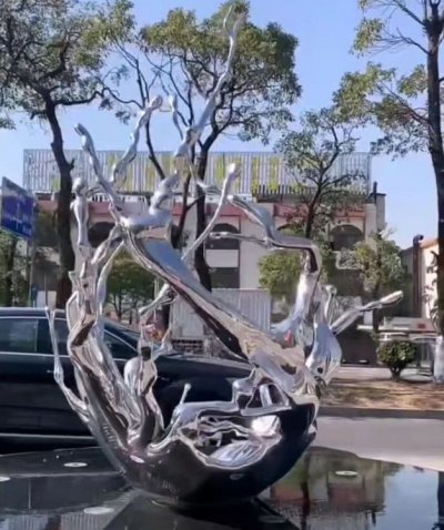 售楼小区摆放不锈钢创意浪花景观雕塑 浪花雕塑图片设计师园林花形