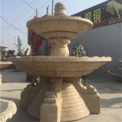 小区广场景观石雕流水黄锈石喷泉摆件 