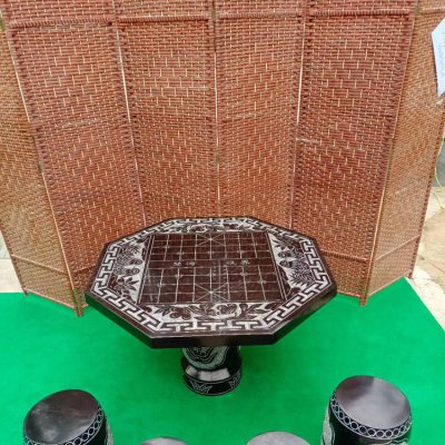 家居供奉青石石雕棋盘格人物雕塑摆件 
