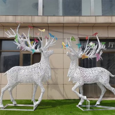 园林摆放不锈钢景观鹿雕塑 