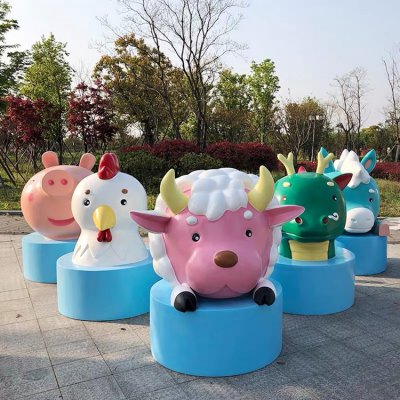 游乐园摆放卡通玻璃钢生肖动物雕塑 生肖雕塑铜雕精品老鼠韩美林