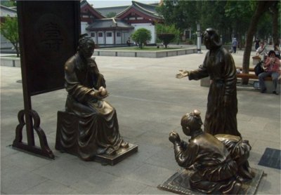 玻璃钢仿铜人物情景小品雕塑 