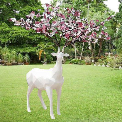 玻璃钢户外园林景观抽象动物梅花鹿 梅花鹿雕塑图片教程青石景观