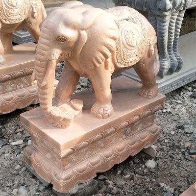 园林景观别墅小区门口晚霞红大象雕塑 大象雕塑汉白玉祠堂人物店铺