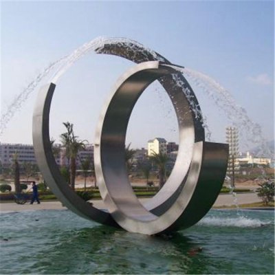 户外广场大型不锈钢几何圆环喷泉水景雕塑 圆环雕塑不锈钢售楼处房地产经销商