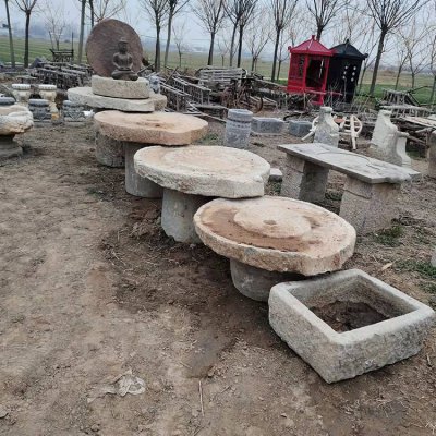 磨盘组合流水水景构件 磨盘雕塑图片水景石头房屋