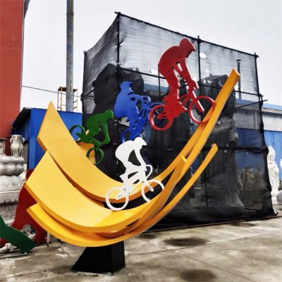 广场户外不锈钢几何园林景观骑自行车的人物景观摆件 骑自行车雕塑公园作品玻璃钢攻略
