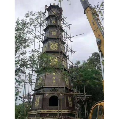 大型佛塔雕塑玻璃钢仿铜摆件 佛塔雕塑景点古建筑景观彩绘