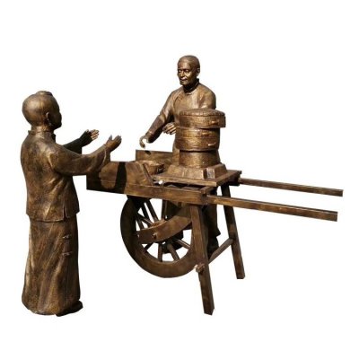 园林户外玻璃钢仿铜卖小笼包的人物雕塑 