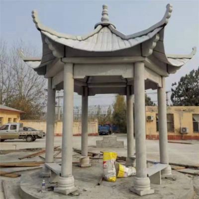 庭院户外摆放青石仿古六角休息凉亭 
