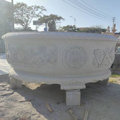 户外小区景观大理石石雕浮雕养鱼种花水缸雕塑 