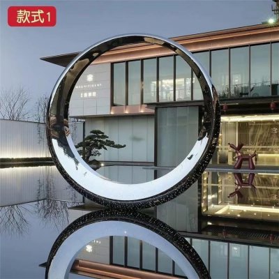 售楼处水池摆放发光不锈钢圆环园林景观雕塑 圆环雕塑厂家合山尺寸博乐