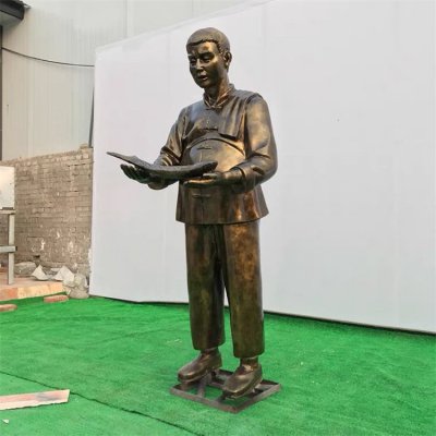 玻璃钢仿铜户外园林卖鱼的情景人物雕塑 