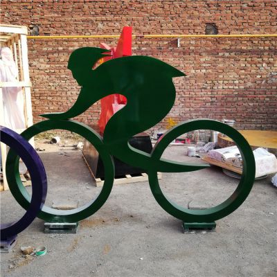 园林户外竞技不锈钢抽象骑自行车的人物雕塑 骑自行车雕塑自行车寓意景区情侣