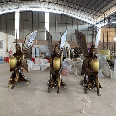 西方人物景观城市街道玻璃钢仿铜天使雕塑 天使雕塑石雕白色风水小品