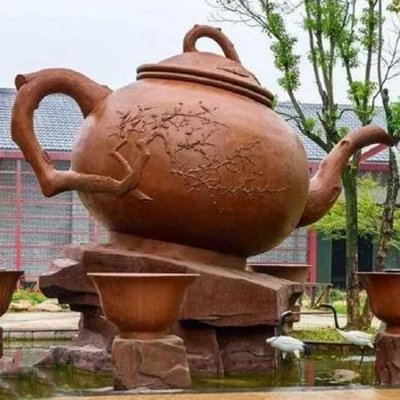 玻璃钢户外园林景观大型创意茶壶雕塑 茶壶雕塑价格笔画说明文水景