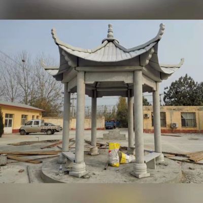 园林景观户外大型中式古建筑六角凉亭雕塑 凉亭雕塑石雕摆件成品选材