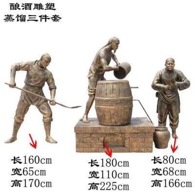 酒文化雕塑户外玻璃钢仿铜创意景观酿酒的人物小品 酿酒雕塑文化大全传统广场