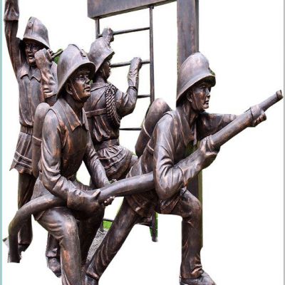 园林景区玻璃钢仿铜消防员人物景观雕塑 消防员雕塑铸铜绘画情侣公司