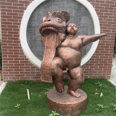 恭喜发财户外景观玻璃钢仿铜人物 