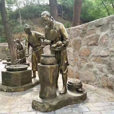 园林户外玻璃钢熬制中药的人物情景小品 人物雕塑抽象生产商景区树脂