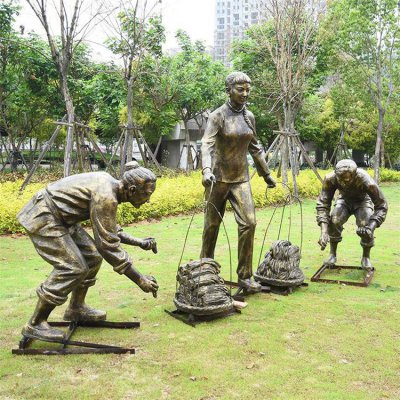 园林户外玻璃钢仿铜景观插秧的景区人物雕塑 