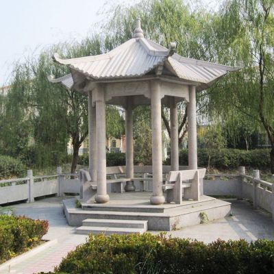 园林景观青石石雕中式六角凉亭 