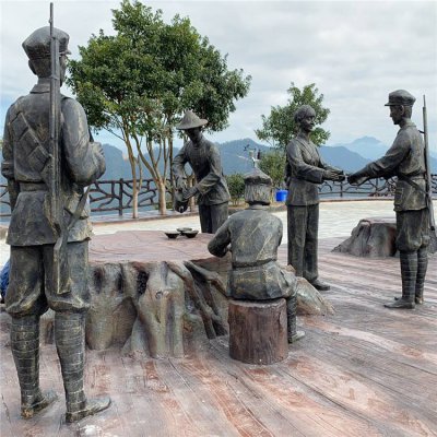 景点摆放玻璃钢仿铜军民鱼水情人物雕塑 