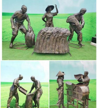 景点园林摆放农耕文化割麦丰收情景小品雕塑 农耕雕塑主题现货玻璃钢大型