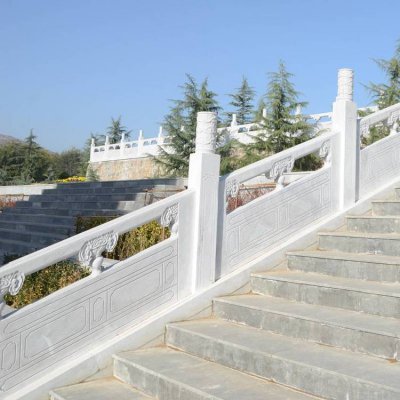 景点楼梯台阶安装大理石扶手栏板 