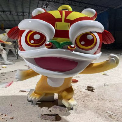 园林户外玻璃钢卡通彩绘景观狮子雕塑 