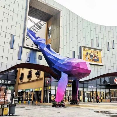 城市广场不锈钢几何抽象创意彩绘鲸鱼雕塑 鲸鱼雕塑价格水河有限头尾