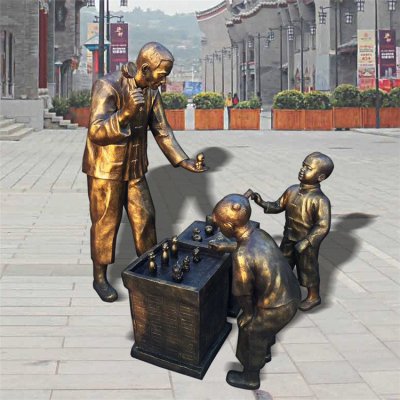 商业街玻璃钢仿铜卖杂货的情景人物雕塑 