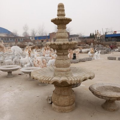 晚霞红石雕多层流水景观喷泉雕塑 喷泉雕塑价格商家柱子晚霞
