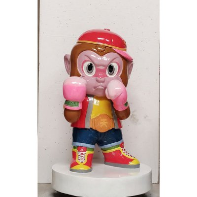 商场装饰玻璃钢彩绘卡通拳击猴子小品 猴子雕塑寓意大师海绵大院
