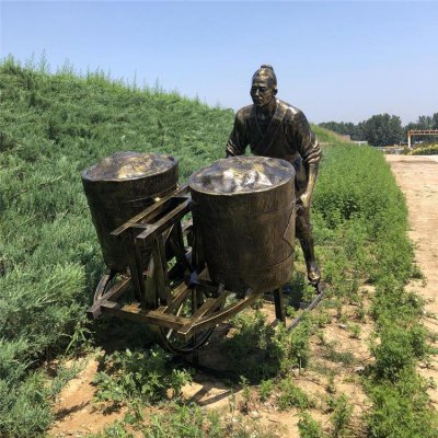 玻璃钢仿铜景区景点推车运输粮食的情景人物小品摆件 