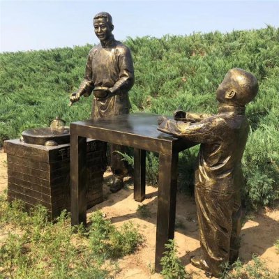 情景小品玻璃钢仿铜卖吃食的人物小品雕塑 