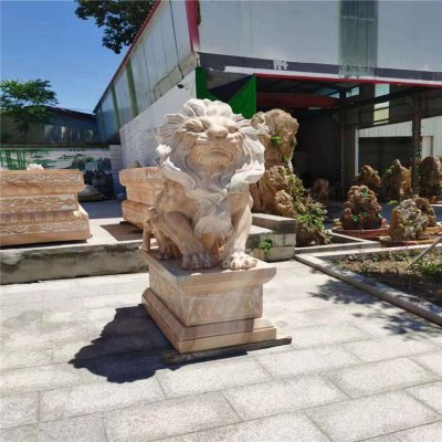 景区工厂户外摆放晚霞红石材西方狮子雕塑 狮子雕塑石雕黑青石水儿童