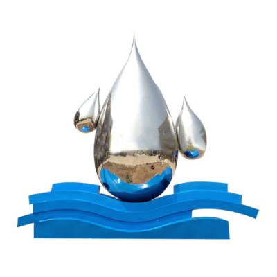 不锈钢镜面创意水景水滴摆件 水滴雕塑图片博物院材质笔画