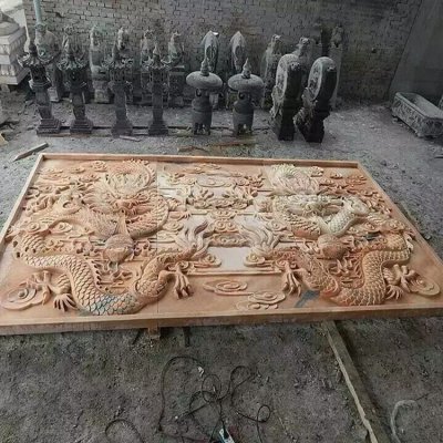 晚霞红石雕盘龙景观创意壁画雕塑 壁画雕塑价格麒麟铁路卧室