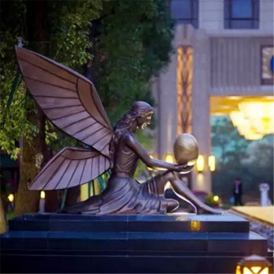 园林景观户外玻璃钢仿铜花仙子雕塑 景观雕塑大型树脂英石凉亭