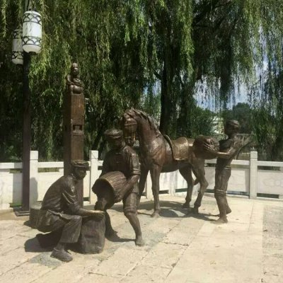 园林景观玻璃钢仿铜情景装粮食的人物雕塑 