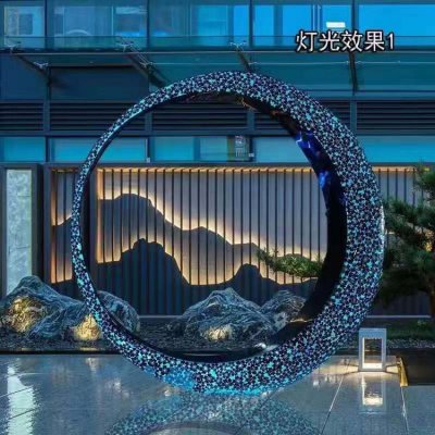 酒店会所不锈钢亮化景观圆环雕塑 圆环雕塑不锈钢风水基础南汇