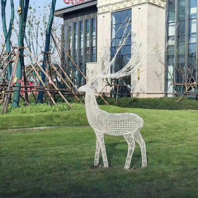 不锈钢金属抽象网格动物梅花鹿 