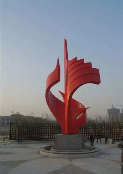城市景观不锈钢红色景观标志雕塑 标志雕塑铜雕简笔方式照片