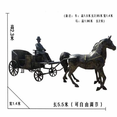 玻璃钢仿铜情景组合马车雕塑 马车雕塑主题元素汽车园林